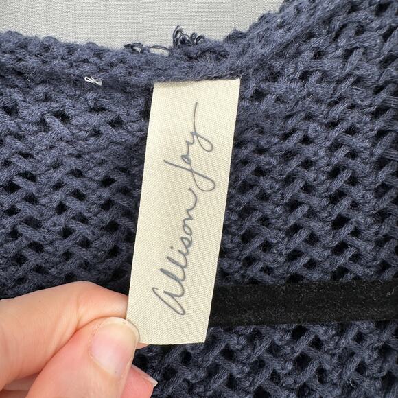 Allison Joy Evereve Cardigan Sweater Small Navy Blue Hooded Open Knit Beachy - Picture 2 of 9